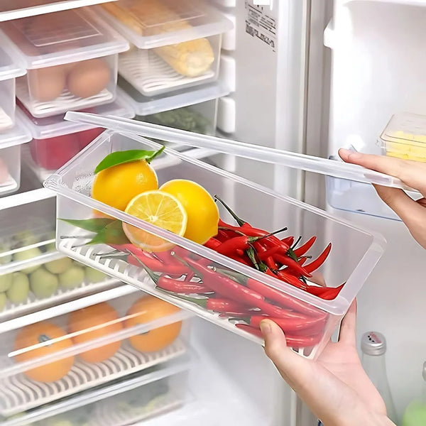 Fridge Organizer Storage Box with Drain Tray – Keeps Food Fresh Longer!